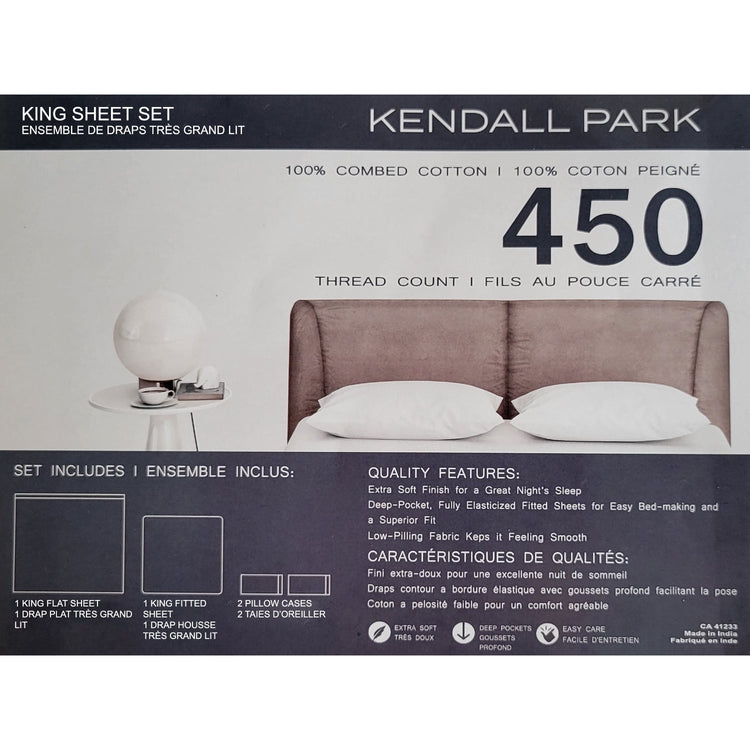 Cotton House - Ensemble de Draps 100% Coton, 450 Fils au Pouce Carré, Grandeur King, Blanc - Simple Boutique