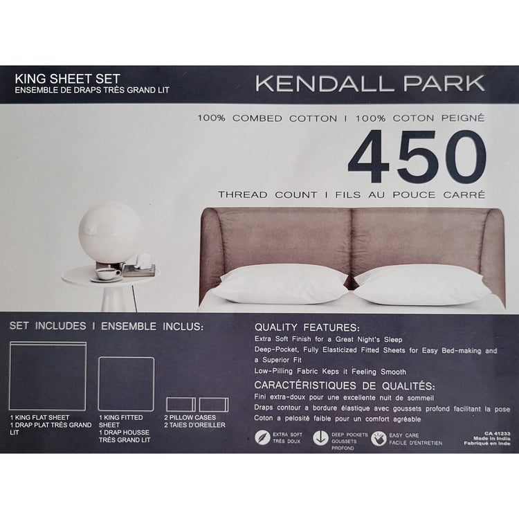 Cotton House - Ensemble de Draps 100% Coton, 450 Fils au Pouce Carré, Grandeur King, Charcoal - Simple Boutique