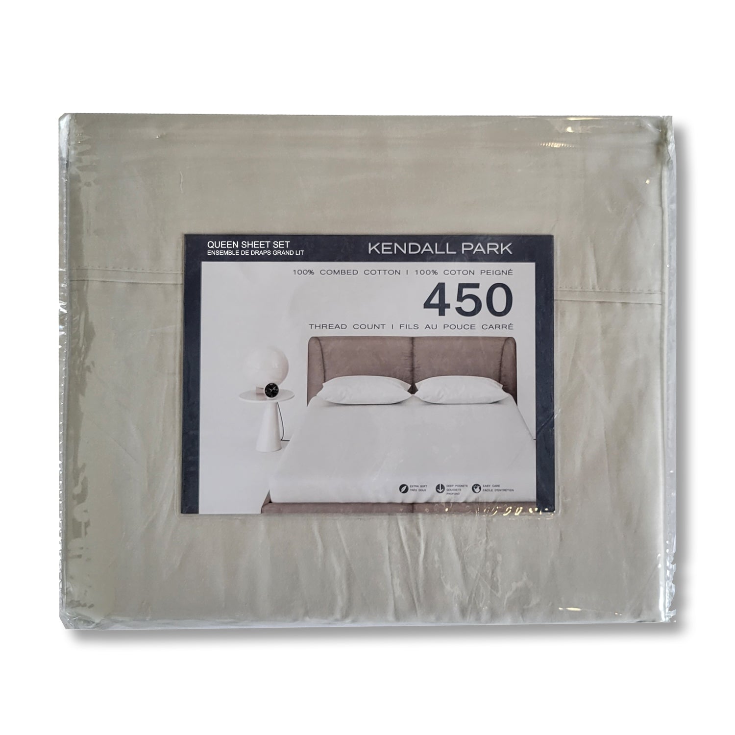 Cotton House - Ensemble de Draps 100% Coton, 450 Fils au Pouce Carré, Grandeur Queen, Gris - Simple Boutique