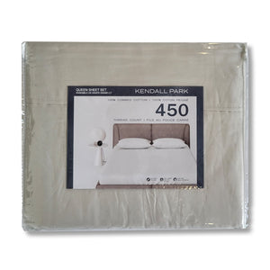 Cotton House - Ensemble de Draps 100% Coton, 450 Fils au Pouce Carré, Grandeur Queen, Gris - Simple Boutique