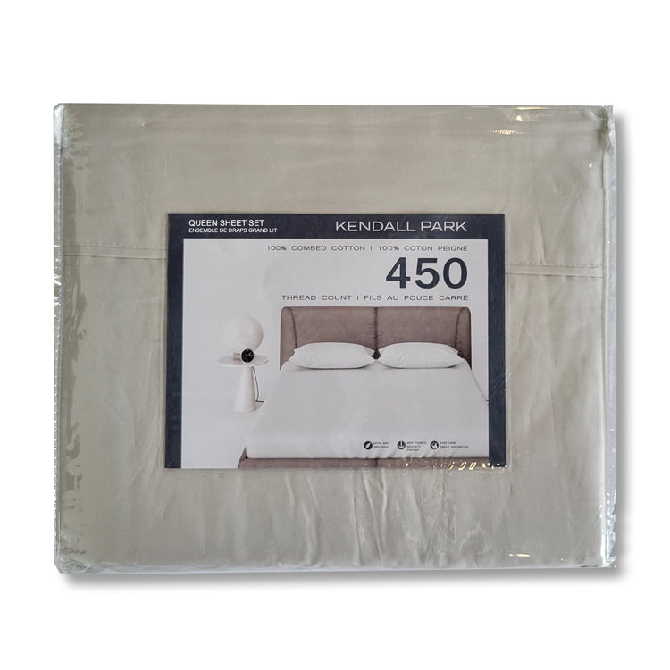 Cotton House - Ensemble de Draps 100% Coton, 450 Fils au Pouce Carré, Grandeur Queen, Gris - Simple Boutique