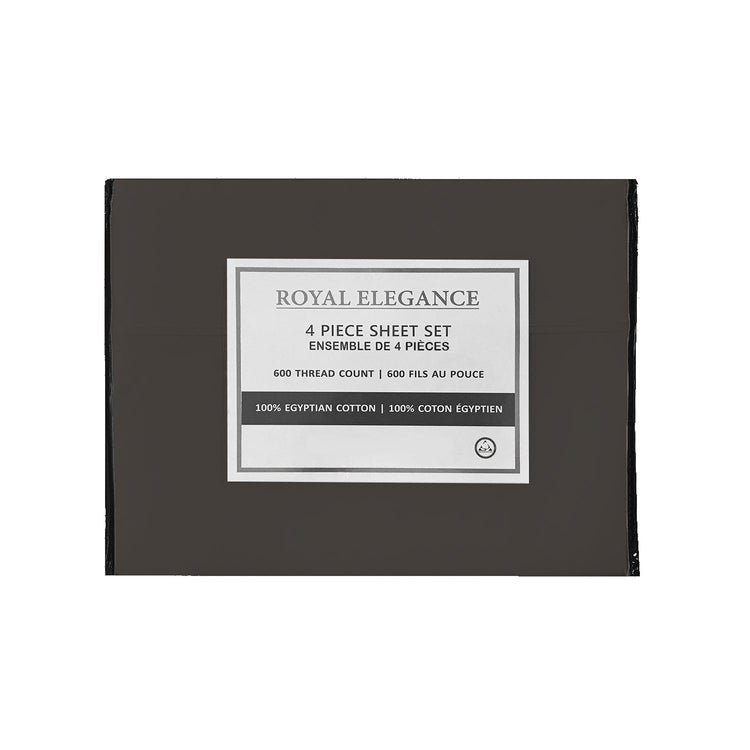 Cotton House - Ensemble de Draps 100% Coton Égyptien, 600 Fils par Pouce, Gris Foncé (2 Grandeurs Disponible) - Simple Boutique
