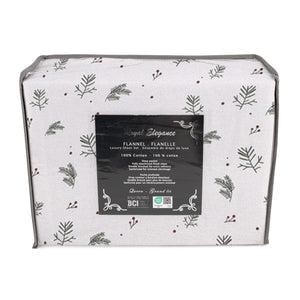 Cotton House - Ensemble de Draps de Flanelle, 100% Coton, Motif Branches de Pin (4 Grandeurs Disponibles) - Liquidation Fin de Saison Vente Finale - Simple Boutique