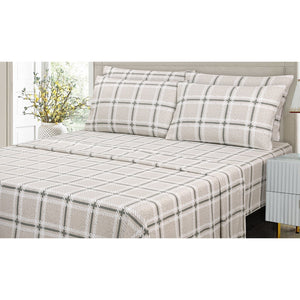 Cotton House - Ensemble de Draps de Flanelle, 100% Coton, Motif Carreaux Gris (4 Grandeurs Disponibles) - Liquidation Fin de Saison Vente Finale - Simple Boutique