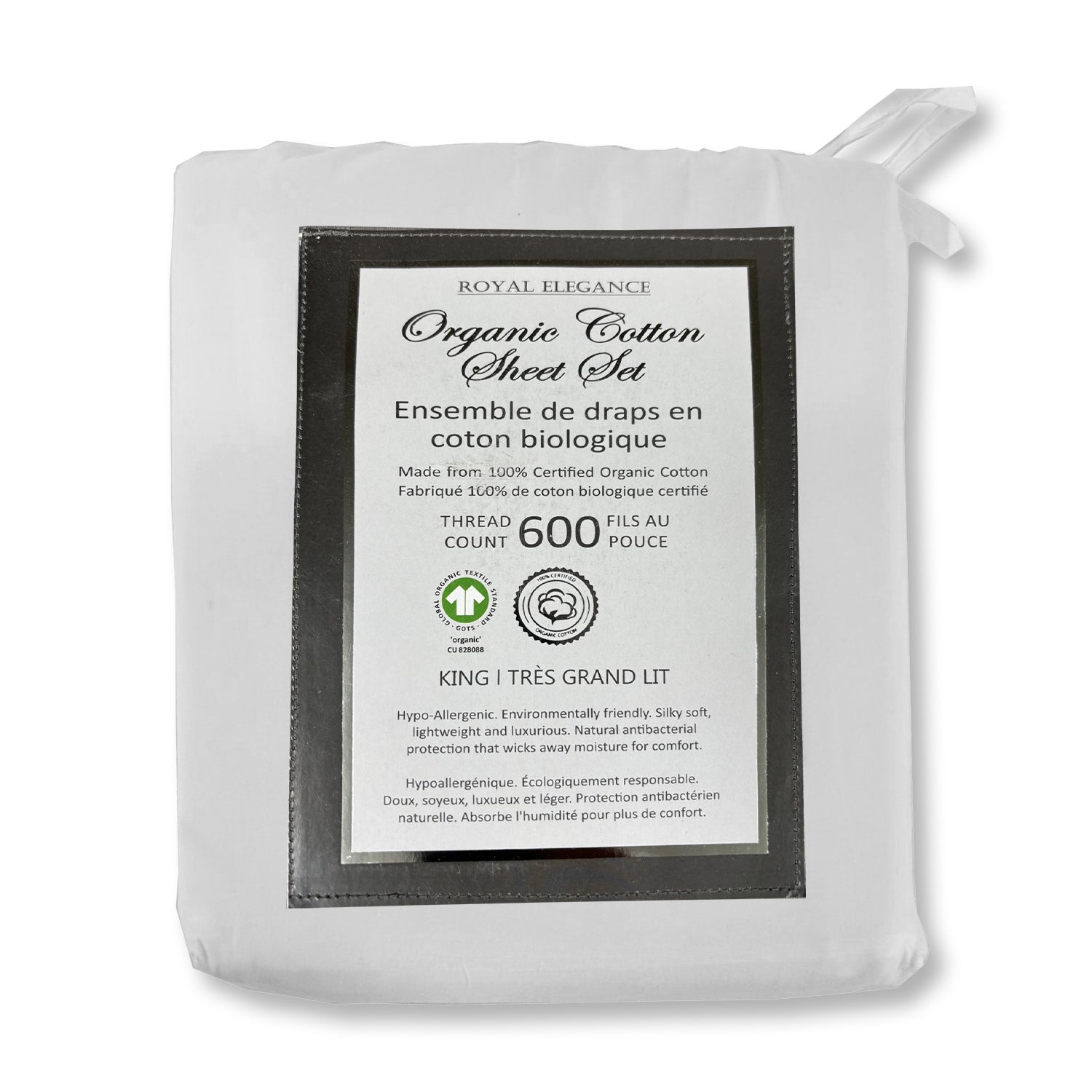 Cotton House - Ensemble de Draps en Coton Biologique, 600 Fils Par Pouce, Grandeur King, Blanc - Simple Boutique