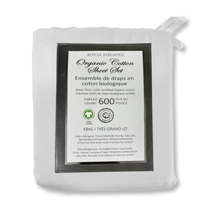 Cotton House - Ensemble de Draps en Coton Biologique, 600 Fils Par Pouce, Grandeur King, Blanc - Simple Boutique