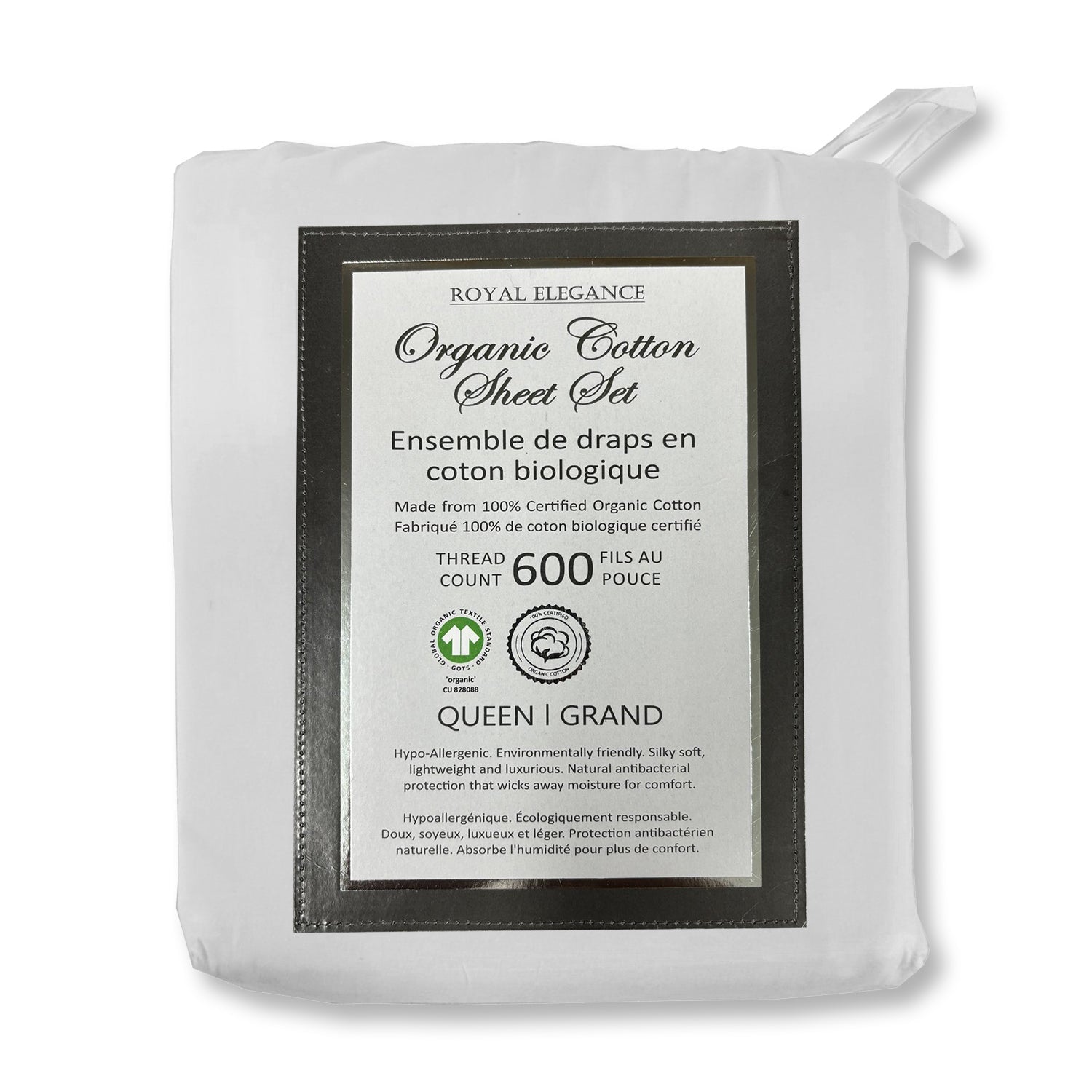 Cotton House - Ensemble de Draps en Coton Biologique, 600 Fils Par Pouce, Grandeur Queen, Blanc - Simple Boutique