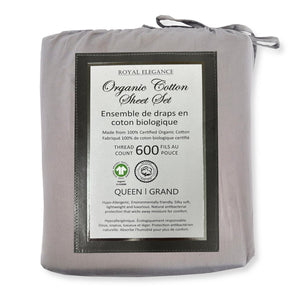 Cotton House - Ensemble de Draps en Coton Biologique, 600 Fils Par Pouce, Grandeur Queen, Gris Pâle - Simple Boutique