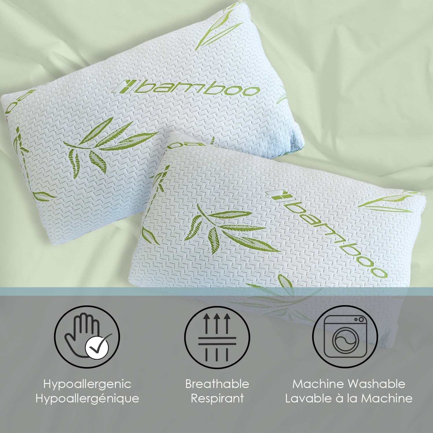 Cotton House - Oreiller en Bambou, Hypoallergénique, Grandeur Queen, Fabriqué au Canada - Simple Boutique