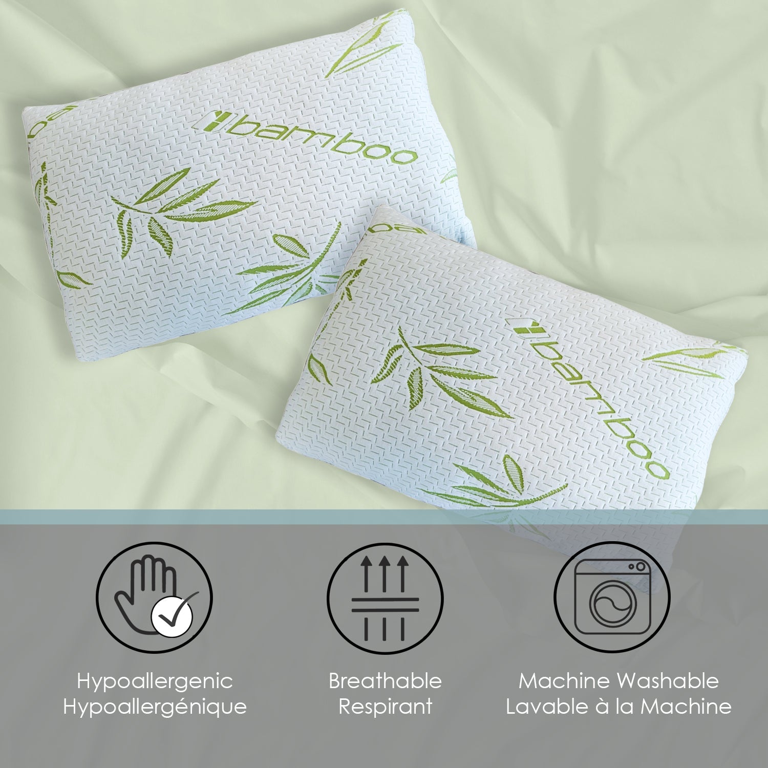 Cotton House - Oreiller en Bambou, Hypoallergénique, Grandeur Standard, Fabriqué au Canada - Simple Boutique