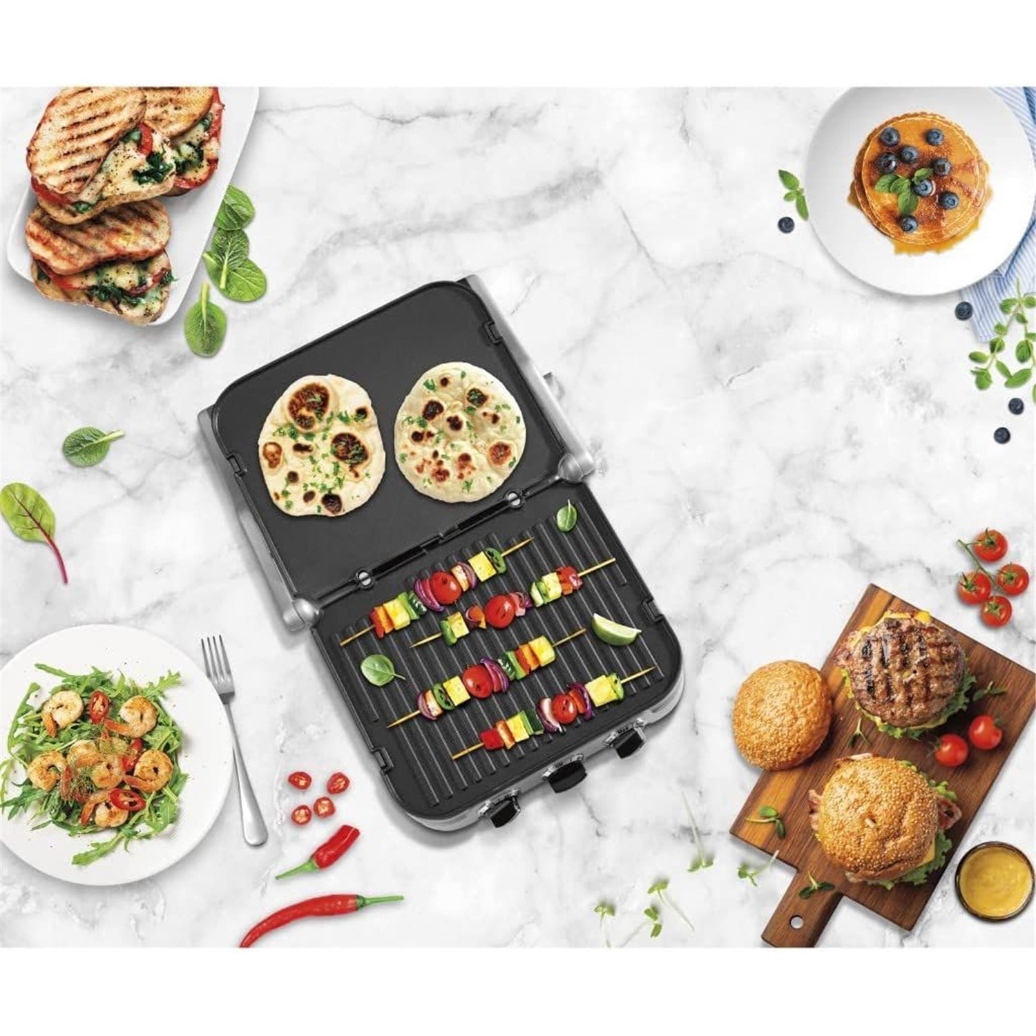 Cuisinart - Grill de Cuisson 5 en 1 Griddler, Plaques Antiadhésive Réversible, Acier Inoxydable Brossé - Simple Boutique