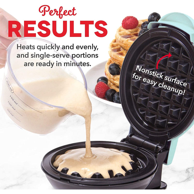 DASH - Mini Gaufrier pour Gauffre Individuelle, Diamètre de 4", Surface Antiadhésive, Turquoise - Simple Boutique