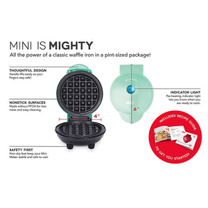 DASH - Mini Gaufrier pour Gauffre Individuelle, Diamètre de 4", Surface Antiadhésive, Turquoise - Simple Boutique