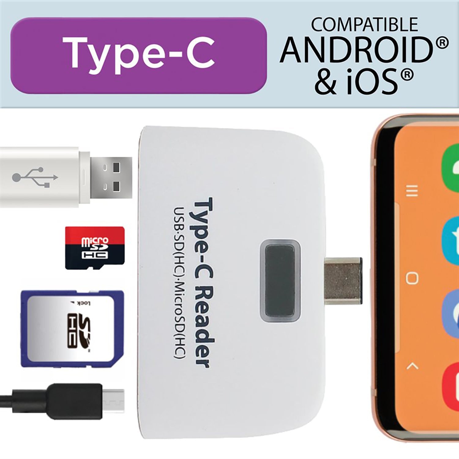 Elink - Adaptateur USB Type-C Vers USB-A et Lecteur de Carte SD et Micro SD, Blanc - Simple Boutique