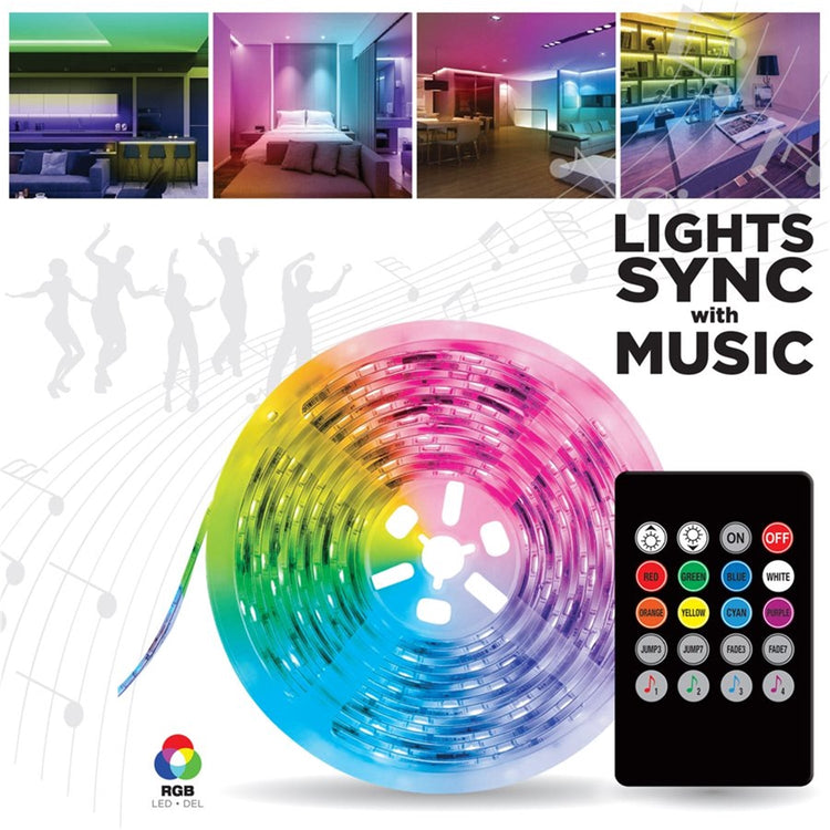 Elink - Bande Lumineuse DEL activé par le Son, Longeur de 16.5 Pieds avec Télécommande - Simple Boutique