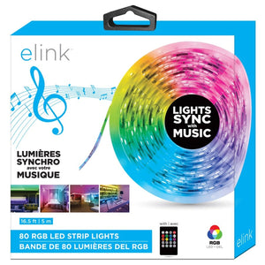 Elink - Bande Lumineuse DEL activé par le Son, Longeur de 16.5 Pieds avec Télécommande - Simple Boutique