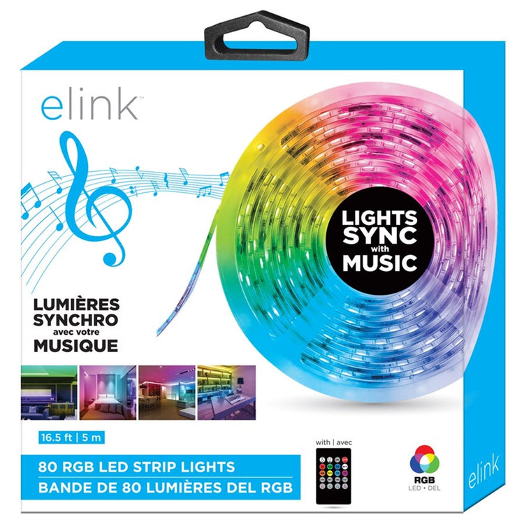 Elink - Bande Lumineuse DEL activé par le Son, Longeur de 16.5 Pieds avec Télécommande - Simple Boutique