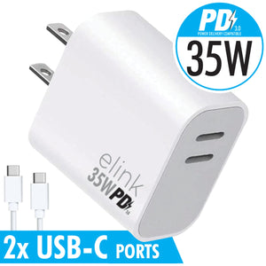 Elink - Chargeur Mural Rapide, Double Ports USB-C 3.0, 35W, Blanc - Simple Boutique