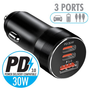 Elink - Chargeur pour Voiture avec Double Port USB Type-C et Un Port USB-A, Charge Rapide, Noir - Simple Boutique