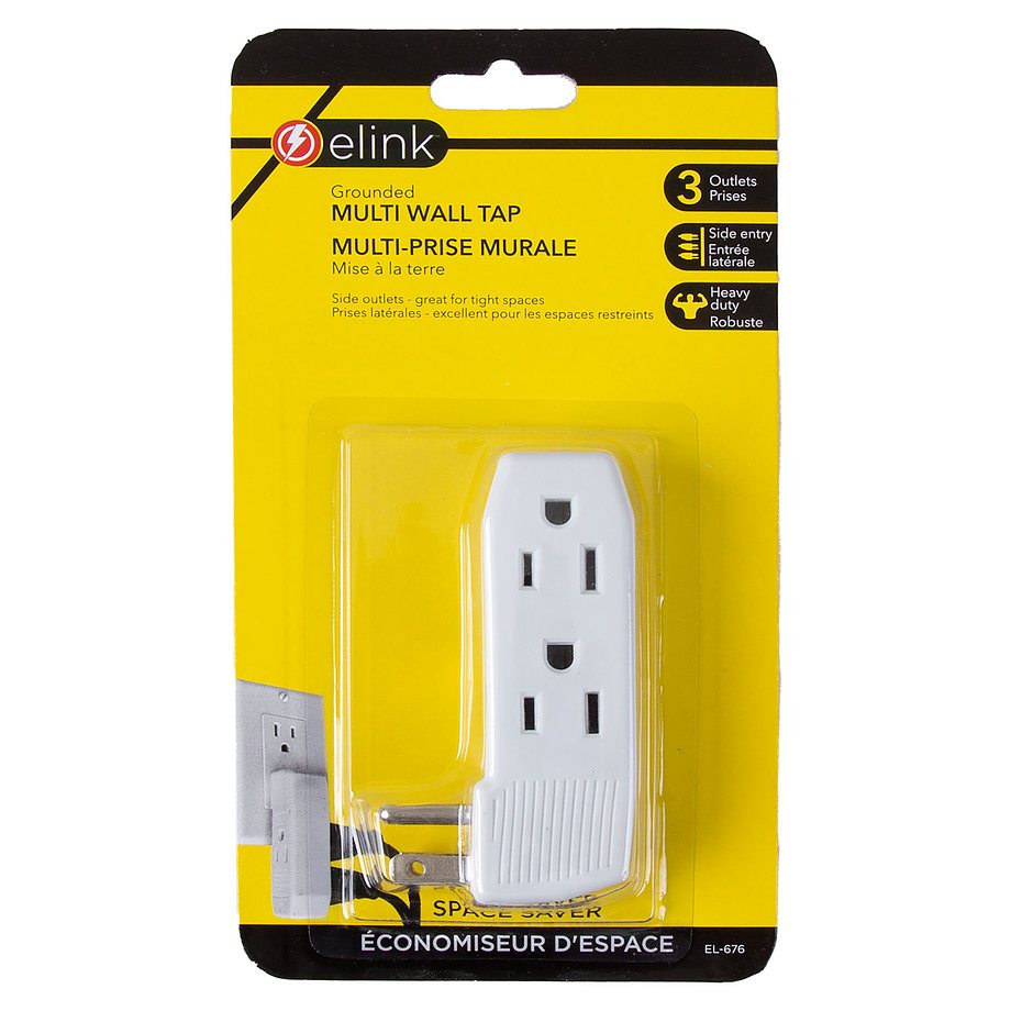 Elink EL-676 Adaptateur 3 Prises Latérales Avec Mise A La Terre Blanc (BOITE DE 12) - Simple Boutique