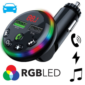 Elink - Émetteur FM pour Voiture avec 2 Ports USB et Éclairage RGB, Noir - Simple Boutique