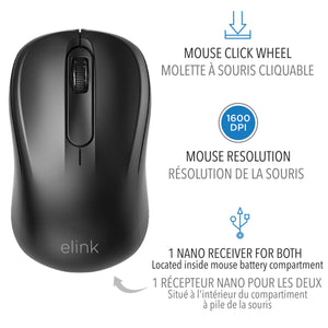 Elink - Ensemble Clavier Anglais et Souris Sans-Fil, 104 Touches, Noir - KB801 - Simple Boutique