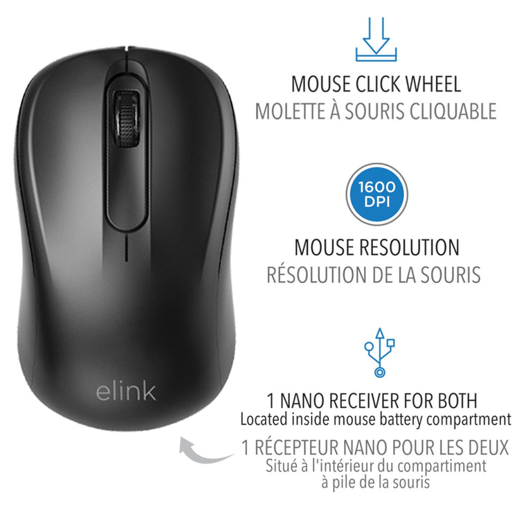 Elink - Ensemble Clavier Anglais et Souris Sans-Fil, 104 Touches, Noir - KB801 - Simple Boutique