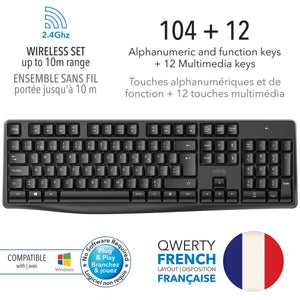 Elink - Ensemble Clavier Français et Souris Sans-Fil, 104 Touches, Noir - KB801F - Simple Boutique