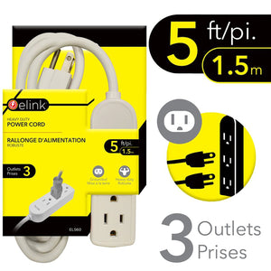 Elink - Ensemble de 2 Barres d'alimentation à 3 Prises, Robuste, Longeur de 5 Pieds, Blanc - Simple Boutique