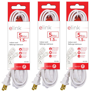 Elink - Lot de 3 Rallonges Électrique Intérieur à 3 Prises, Longueur de 5 Pieds, Blanc - Simple Boutique