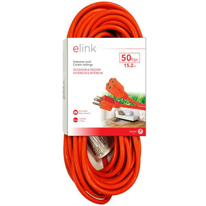 Elink - Rallonge Électrique Extérieur à 1 Prise, Longueur de 50 Pieds, Orange - Simple Boutique