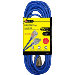 Elink - Rallonge Électrique Extérieure avec Indicateur Lumineux D'alimentation, Longueur de 25 Pieds, Bleu - Simple Boutique