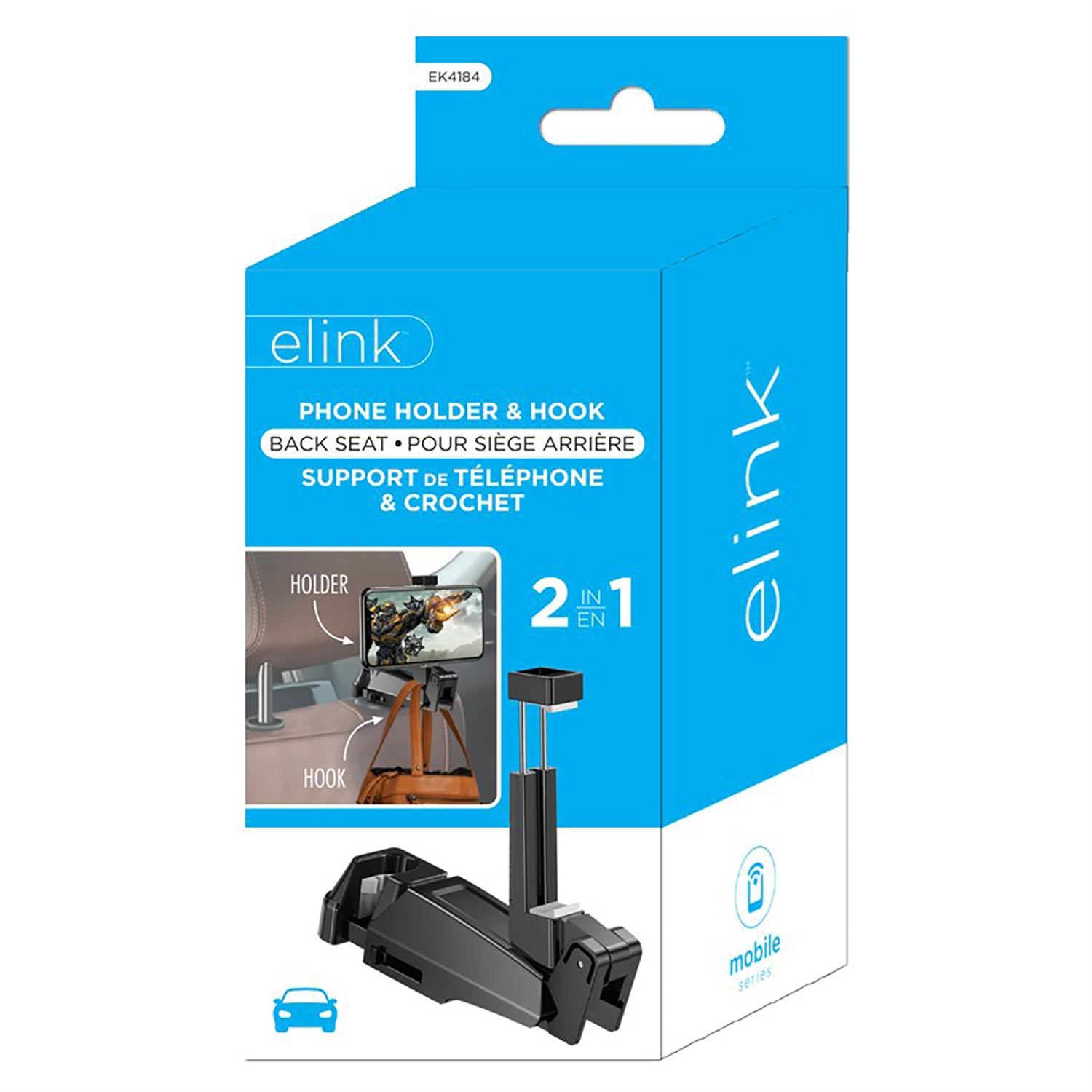 Elink - Support de Téléphone Universel 2 en 1 pour Siège Arrière de Voiture, Noir - Simple Boutique