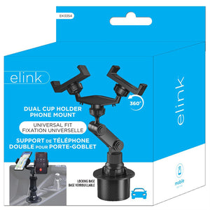 Elink - Support de Téléphone Universel à 2 Têtes, Rotatif, Pour Porte-Gobelet de Voiture, Noir - Simple Boutique