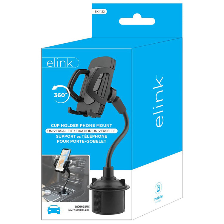 Elink - Support de Téléphone Universel avec Tête Rotative, Pour Porte-Gobelet de Voiture, Noir - Simple Boutique