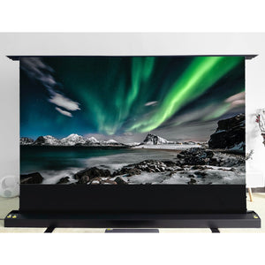 EluneVision - Écran de Projection ALR Motorisé au Sol "Tab-Tension", Aurora 8K, 16:9, Rejet de la Lumière Ambiante, Focal Ultra Courte - Simple Boutique