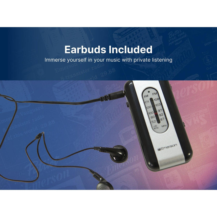 Emerson - Mini Radio AM/FM Portable, avec Écouteurs inclus, Argent et Rouge - ER-7002-RD - Simple Boutique