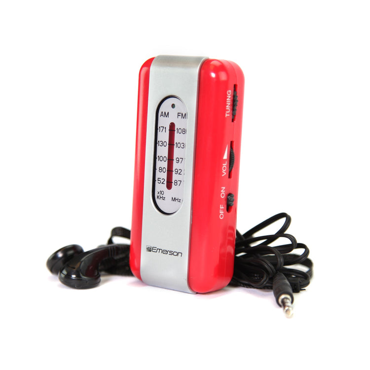 Emerson - Mini Radio AM/FM Portable, avec Écouteurs inclus, Argent et Rouge - ER-7002-RD - Simple Boutique