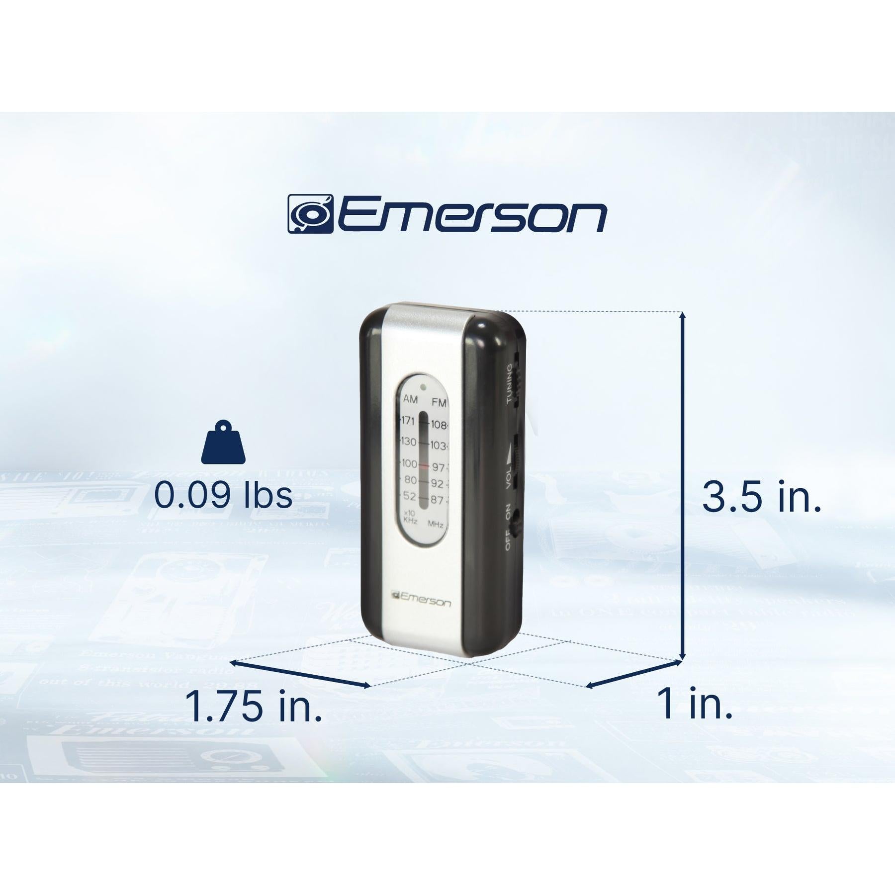 Emerson - Mini Radio AM/FM Portable, avec Écouteurs inclus, Argent et Rouge - ER-7002-RD - Simple Boutique