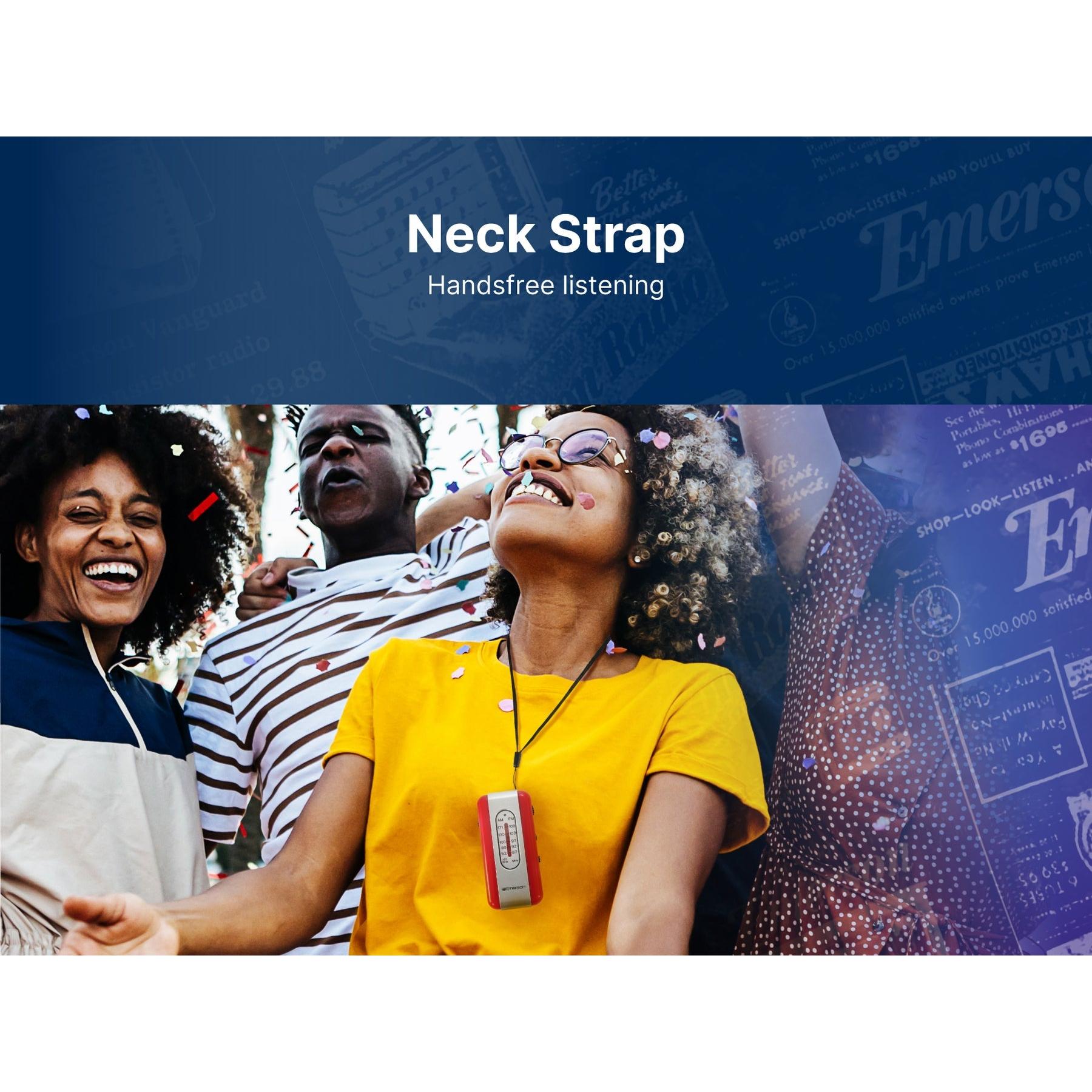 Emerson - Mini Radio AM/FM Portable, avec Écouteurs inclus, Argent et Rouge - ER-7002-RD - Simple Boutique