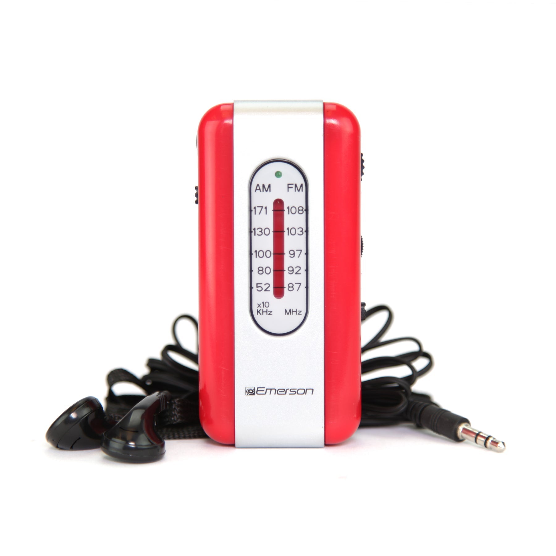 Emerson - Mini Radio AM/FM Portable, avec Écouteurs inclus, Argent et Rouge - ER-7002-RD - Simple Boutique