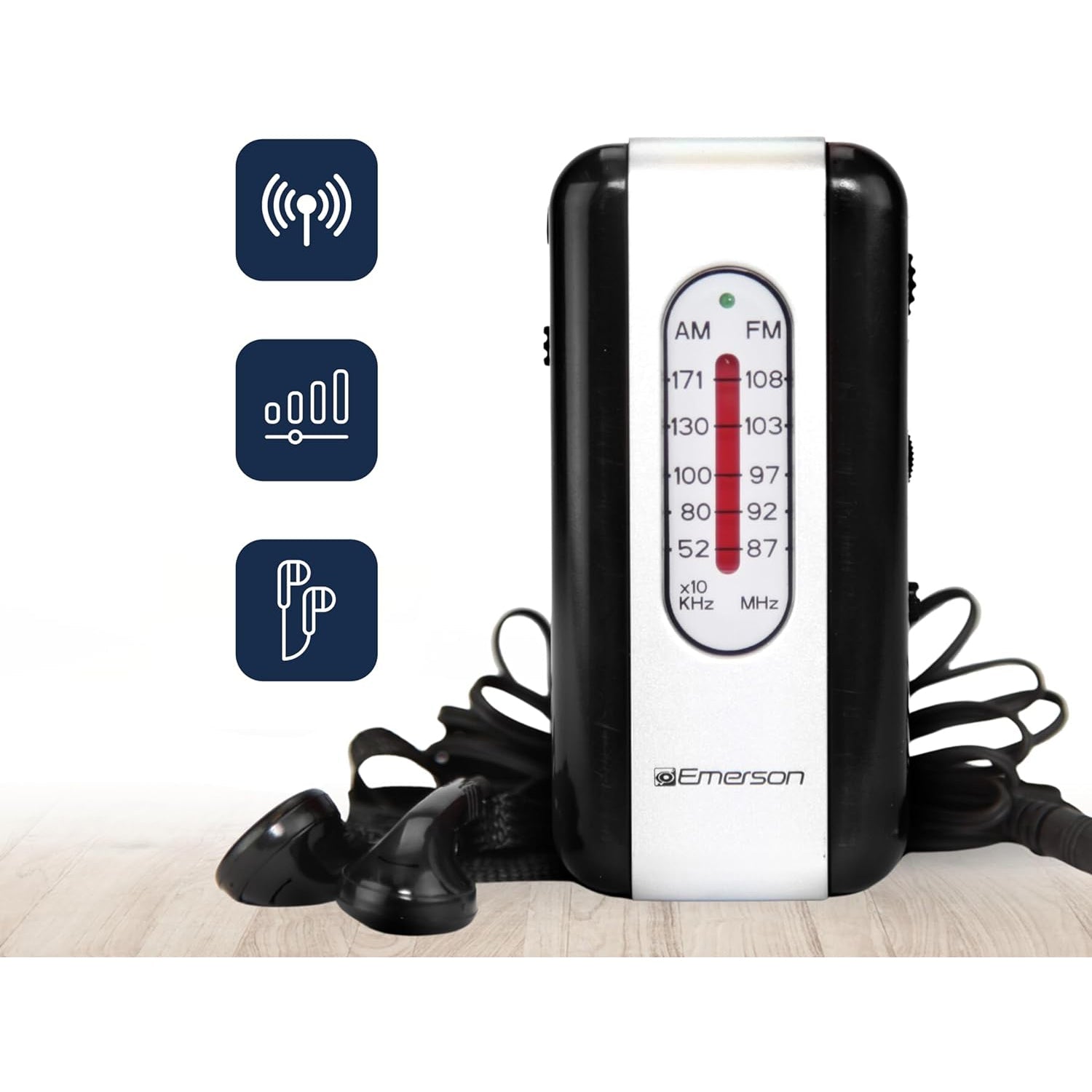 Emerson - Radio AM/FM Portable avec Écouteurs Filaire, Noir - Simple Boutique