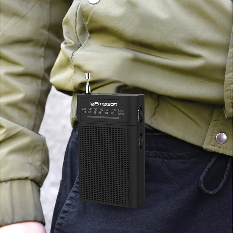 Emerson - Radio AM/FM Portative avec Haut-Parleur Intégré et Prise AUX, Noir - Simple Boutique