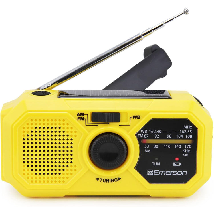 Emerson - Radio D'urgence AM/FM à Manivelle avec Bande Météo et Banque d'alimentation d'urgence, Jaune - Simple Boutique