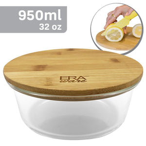 EraWare - Ensemble de 2 Plats en Verre Borosilicate, Couvercle en Bambou, Vont au Four, 950ml - Simple Boutique