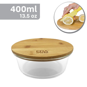 EraWare - Ensemble de 3 Plats en Verre Borosilicate, Couvercle en Bambou, Vont au Four, 400ml - Simple Boutique