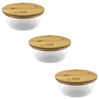 EraWare - Ensemble de 3 Plats en Verre Borosilicate, Couvercle en Bambou, Vont au Four, 400ml - Simple Boutique