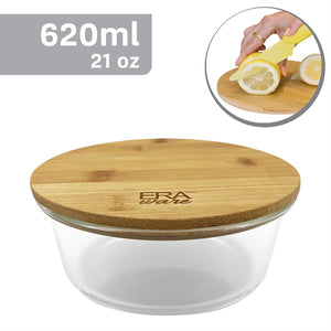 EraWare - Ensemble de 3 Plats en Verre Borosilicate, Couvercle en Bambou, Vont au Four, 620ml - Simple Boutique