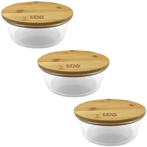 EraWare - Ensemble de 3 Plats en Verre Borosilicate, Couvercle en Bambou, Vont au Four, 620ml - Simple Boutique