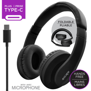 Escape - Casque d'écoute Filaire Avec Connecteur Type-C, Microphone Intégré, Noir - Simple Boutique